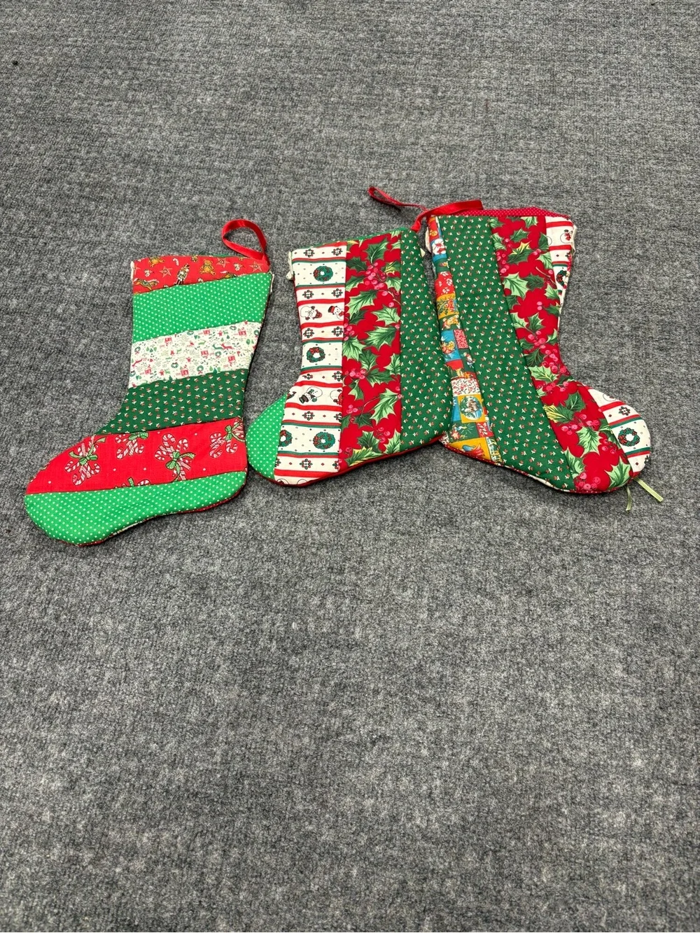 Vintage Hand Quilted Christmas Stockings Rustic Country